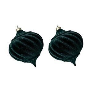Oversized Green Flocked Teardrop Christmas Ornaments, Set of 2